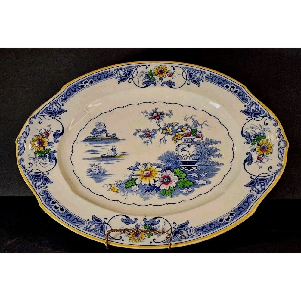 Antique W.H. Grindley Chelsea Ivory Richmond Oval Platter 16" Chinois circa 1900